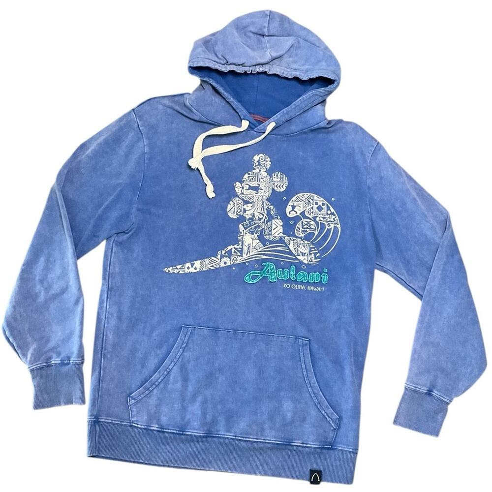 Disney Aulani Blue Hoodie with Surf Ocean Graphic Design Size Small